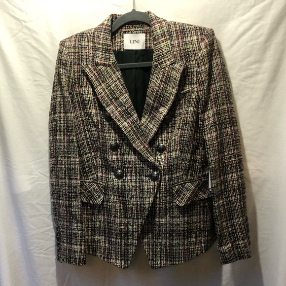 NWT Bloomingdale’s LINI Colorful Tweed Double Breasted Blazer - Picture 2 of 8